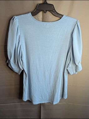Vince Camuto Light Blue Puff Sleeve Blouse Mixed Media .. A